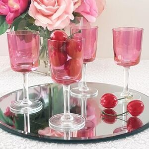 Vintage Bohemian Pink Cordial Glasses Set of 4 Czechoslovakia